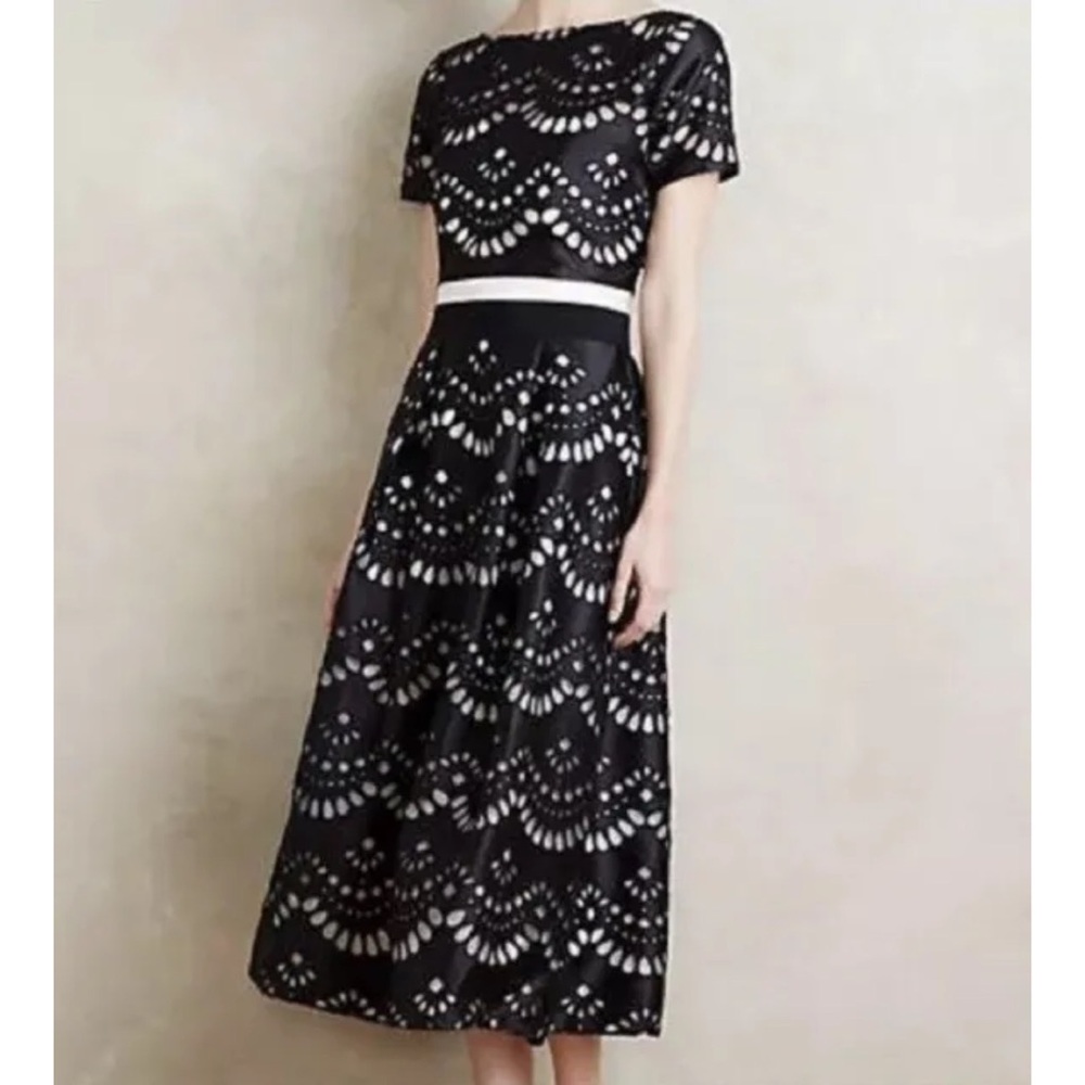 Anthropologie Sachin + Babi Black Noir Lasercut Formal Topper Midi Dress EUC 14